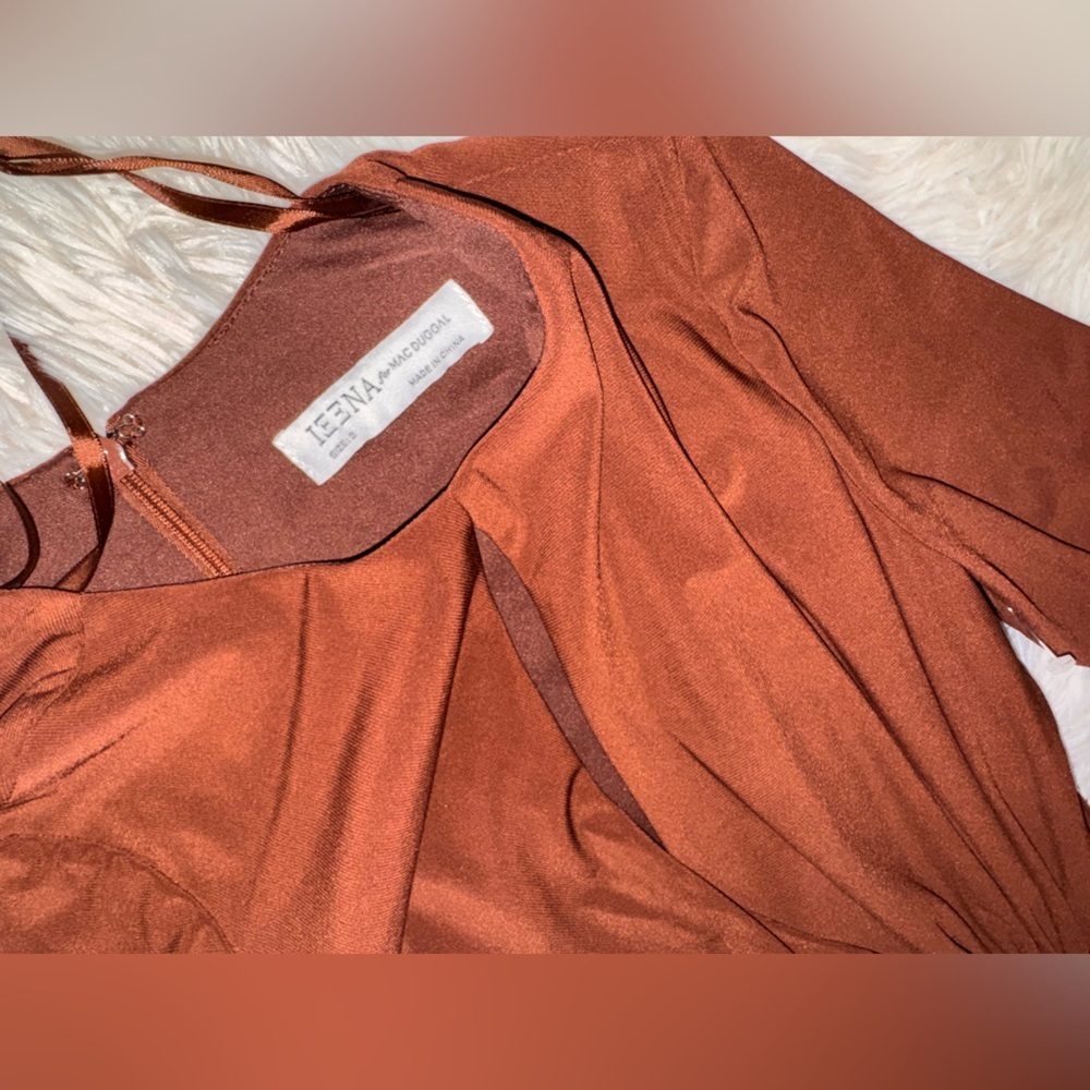 NWOT Mac Duggal Chocolate 55708 Long Sleeve Keyhole Draped  Jersey Maxi Gown 2 - Picture 6 of 8